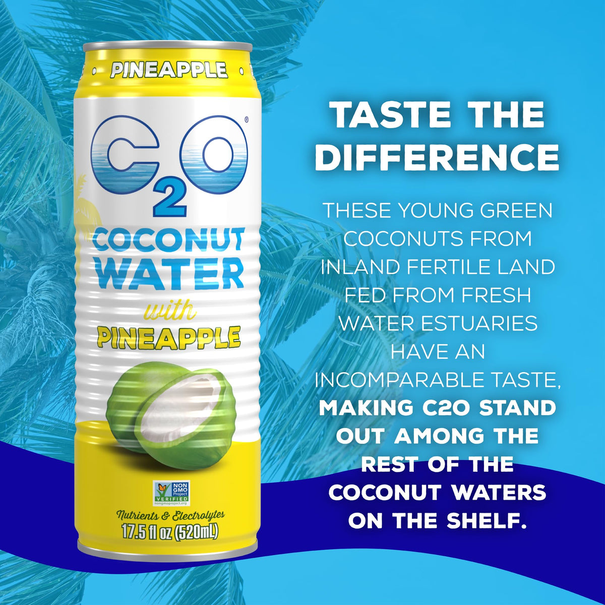 C2O Coconut Water with Pineapple – 12 Pack (17.5 oz Cans) | Fresh Coconut Water, Plant-Based Hydration