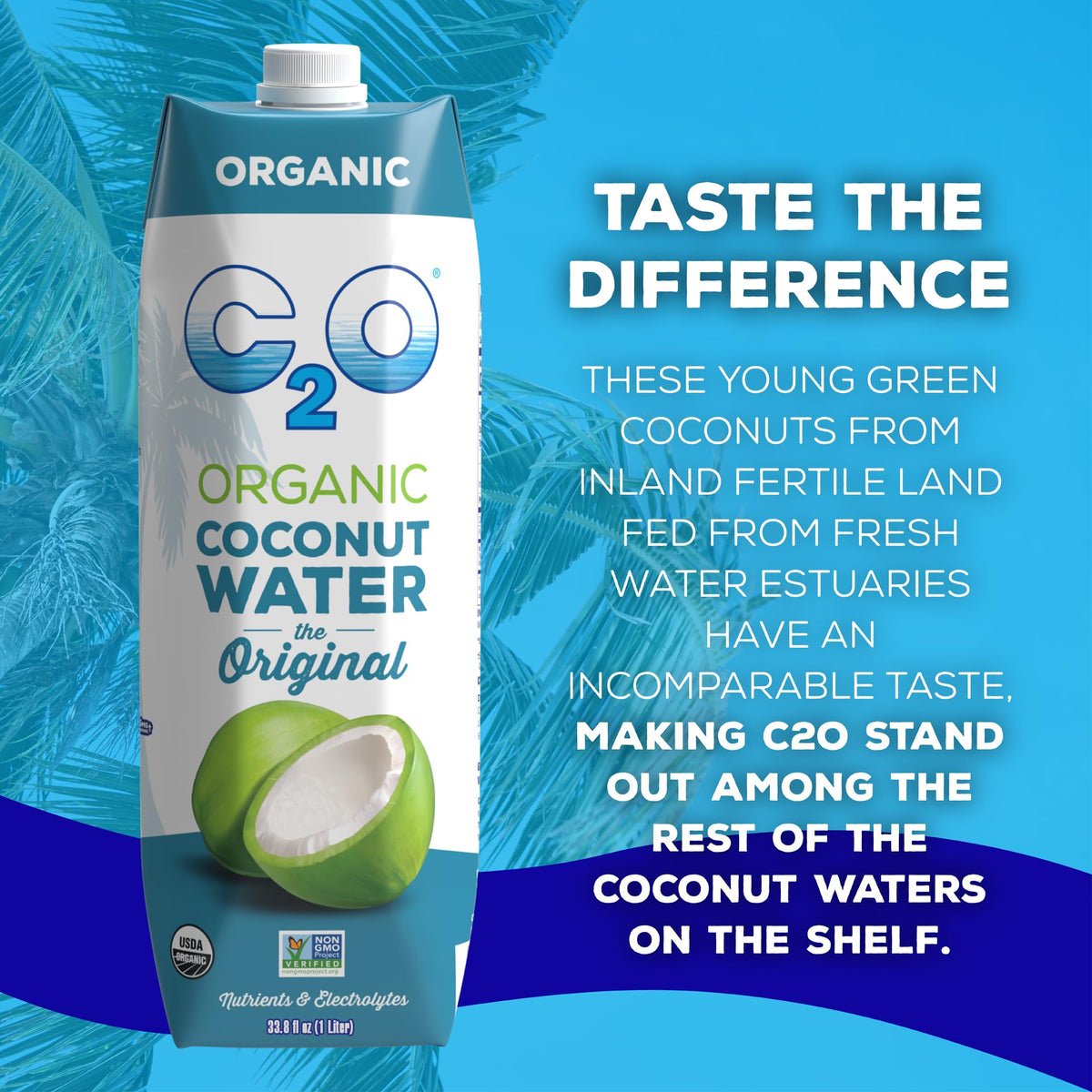 C2O Organic Coconut Water - Original Flavor (6 Pack) | Fresh, Non-GMO, Plant-Based Hydration, 33.8 fl oz