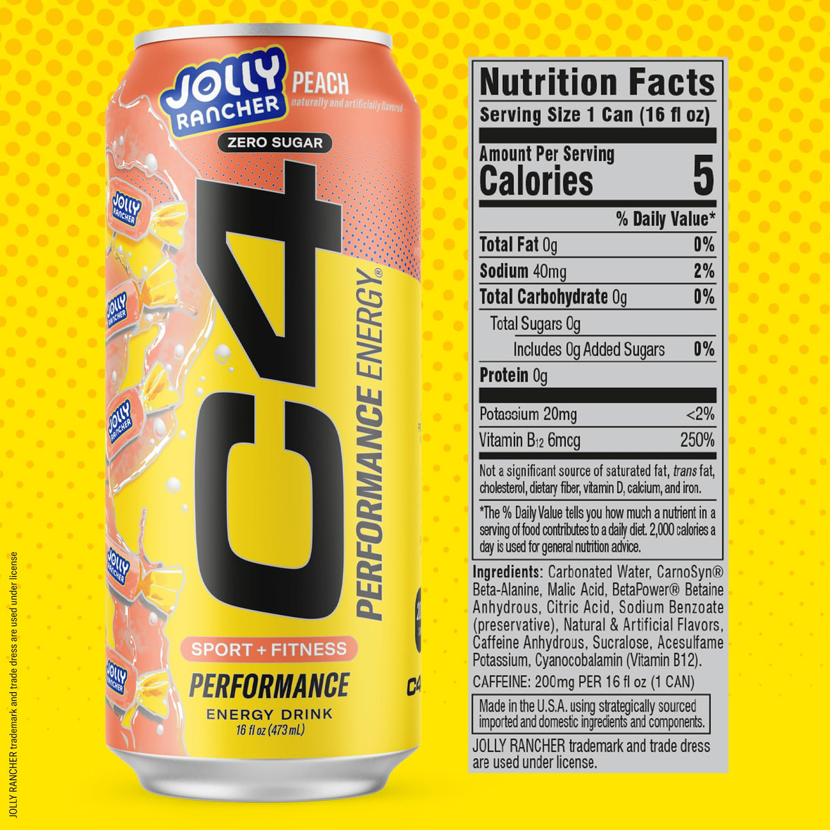 C4 Performance Energy Drink Jolly Rancher Variety Pack — Zero Sugar, 200mg Caffeine