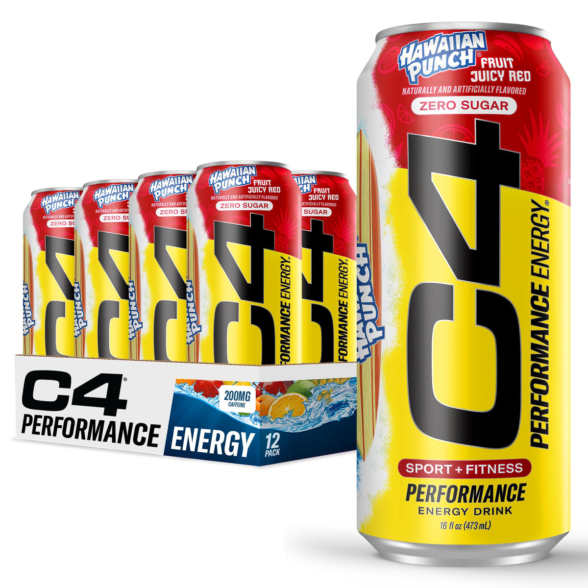 C4 Energy Drink Hawaiian Punch Fruit Juicy Red – Sugar-Free Pre-Workout, 16oz x12