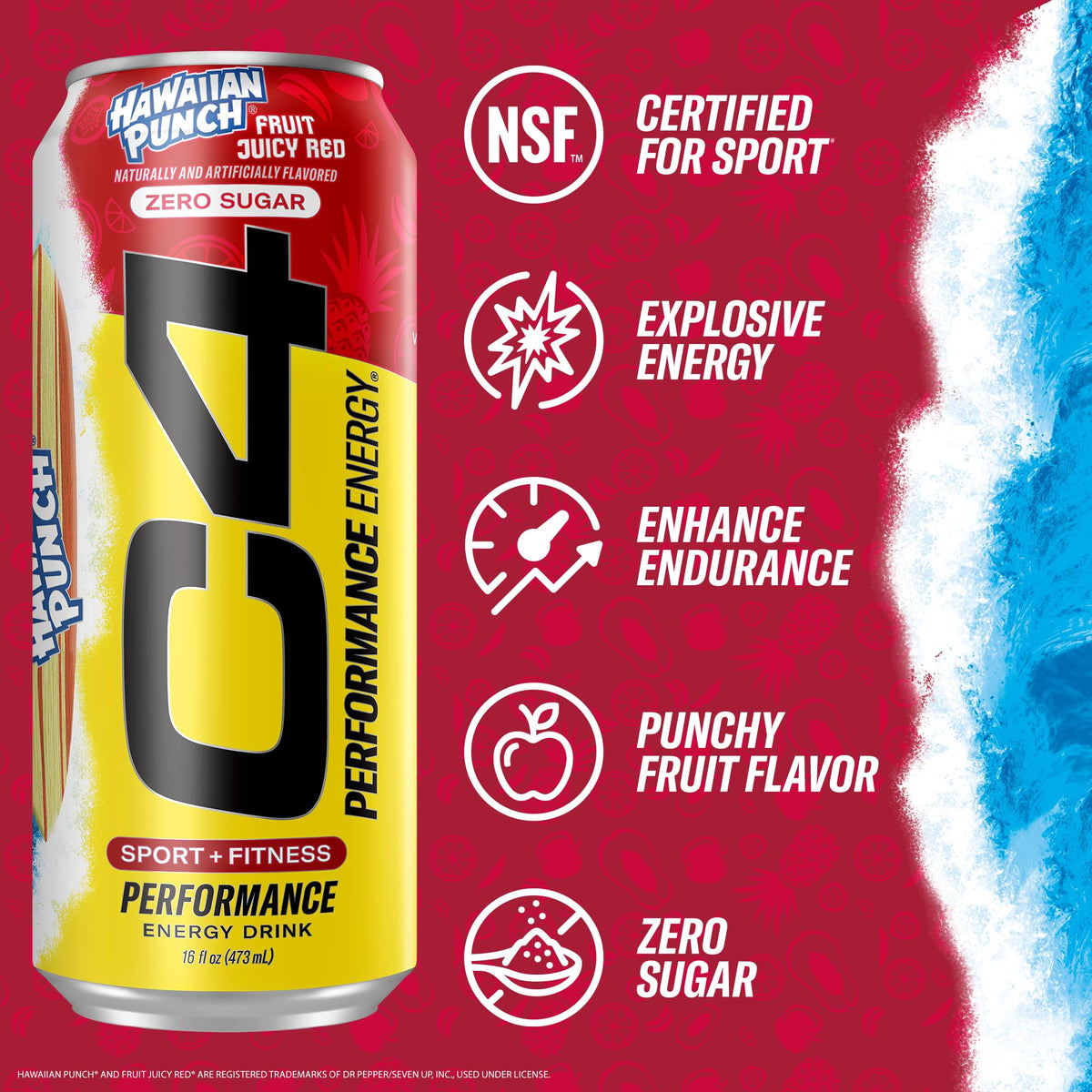 C4 Energy Drink Hawaiian Punch Fruit Juicy Red – Sugar-Free Pre-Workout, 16oz x12