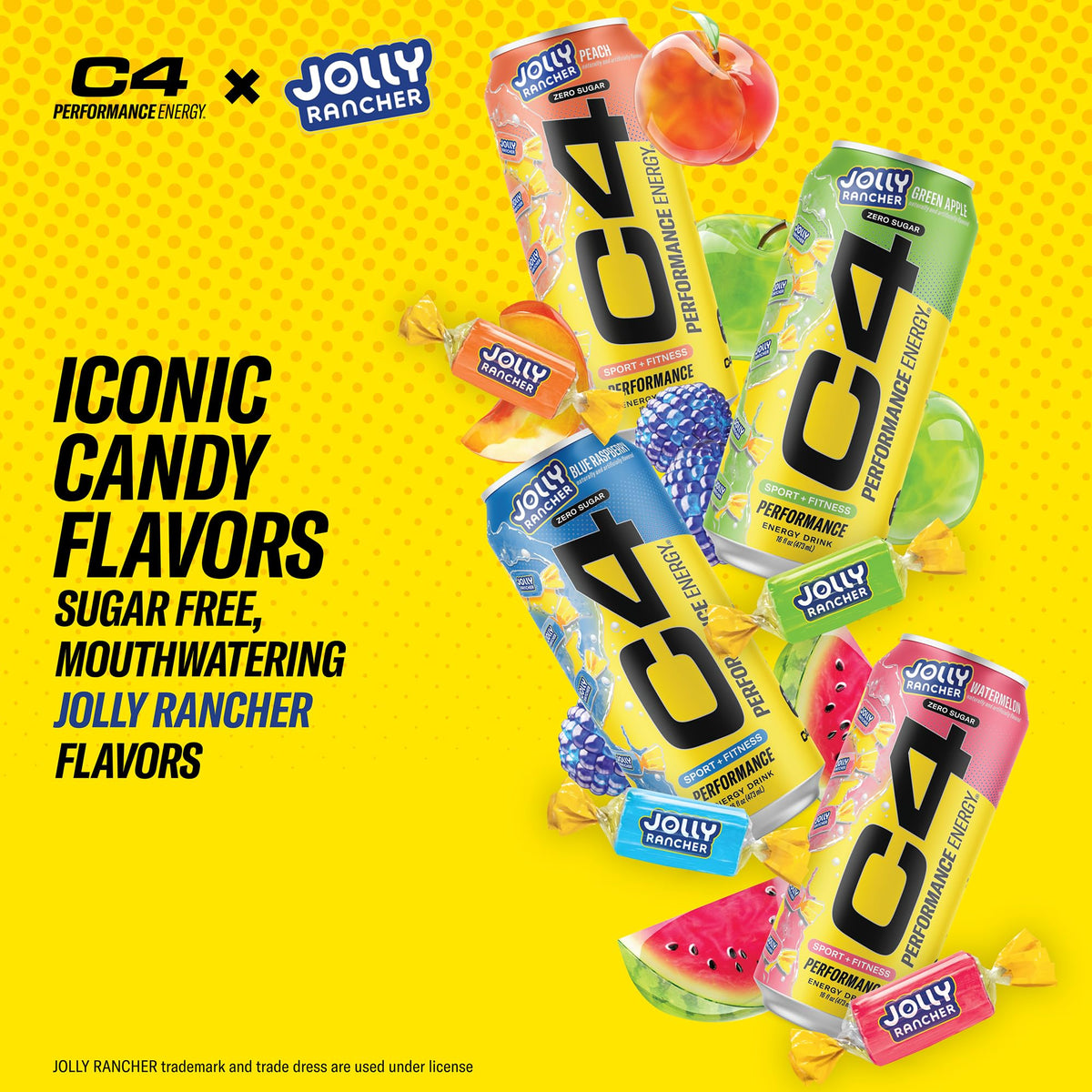C4 Performance Energy Drink x JOLLY RANCHER Blue Raspberry – Zero Sugar, 200mg Caffeine, 16 oz (12 Pack)
