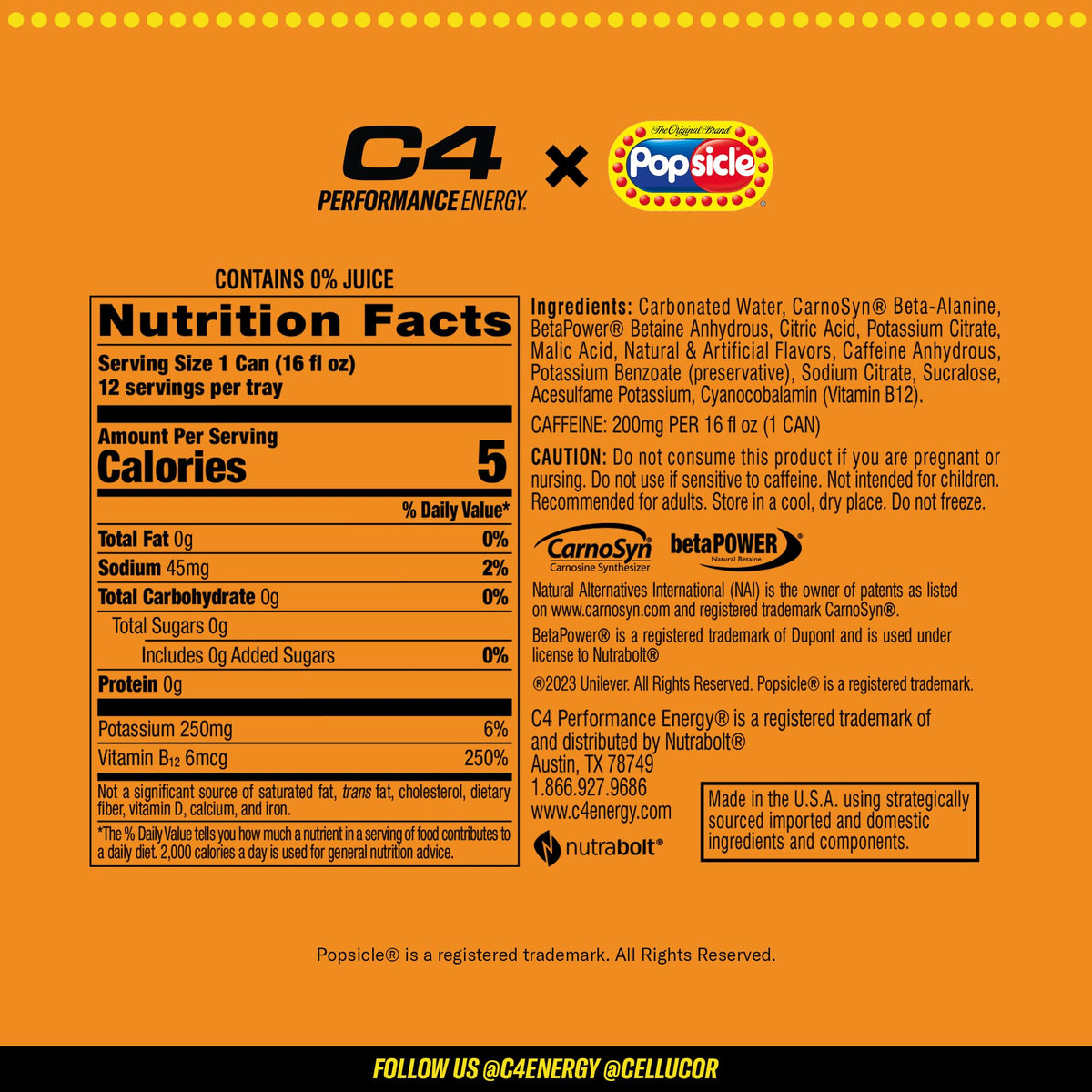 C4 Energy Drink x Popsicle Variety Pack – Sugar-Free, 16 oz Cans, 12-Pack, 3 Flavors