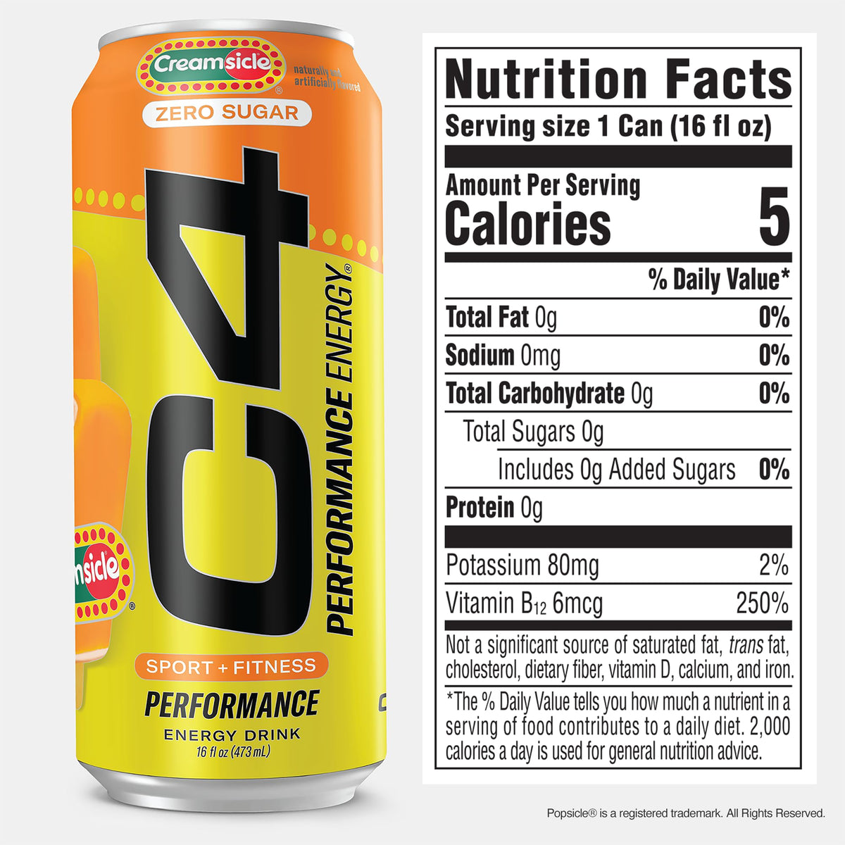 C4 Performance Energy Drink Orange Creamsicle — Zero Sugar Preworkout, 200mg Caffeine, 16 oz (12 Pack)