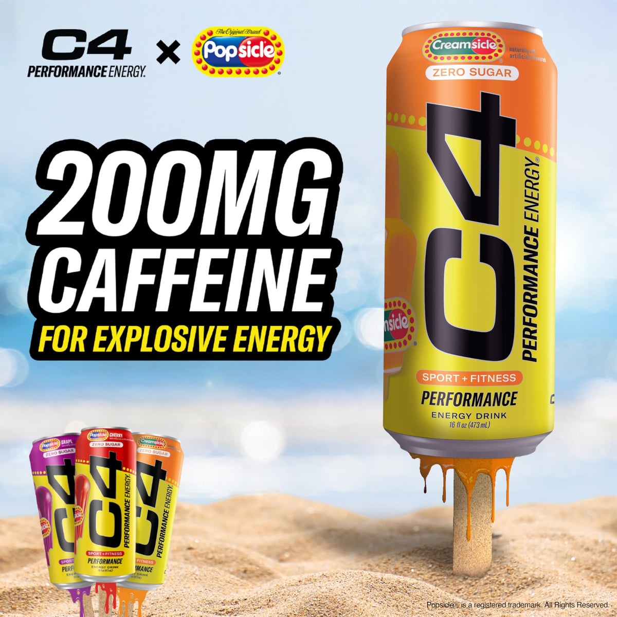 C4 Performance Energy Drink Orange Creamsicle — Zero Sugar Preworkout, 200mg Caffeine, 16 oz (12 Pack)