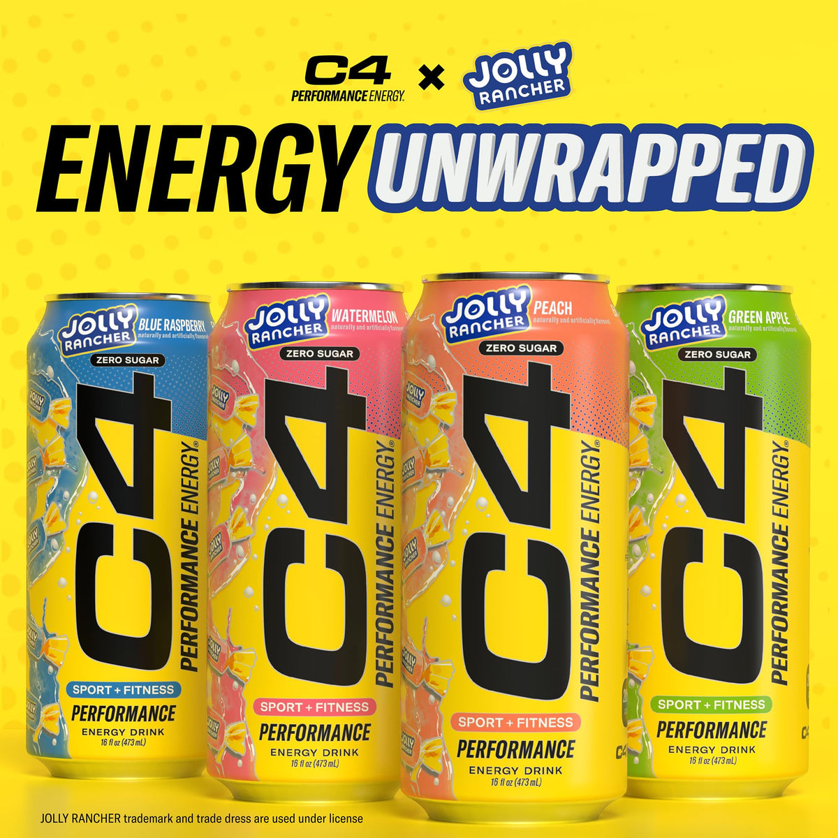 C4 Performance Energy Drink X Jolly Rancher Watermelon – Zero Sugar, 200mg Caffeine (16 oz, 12 Pack)