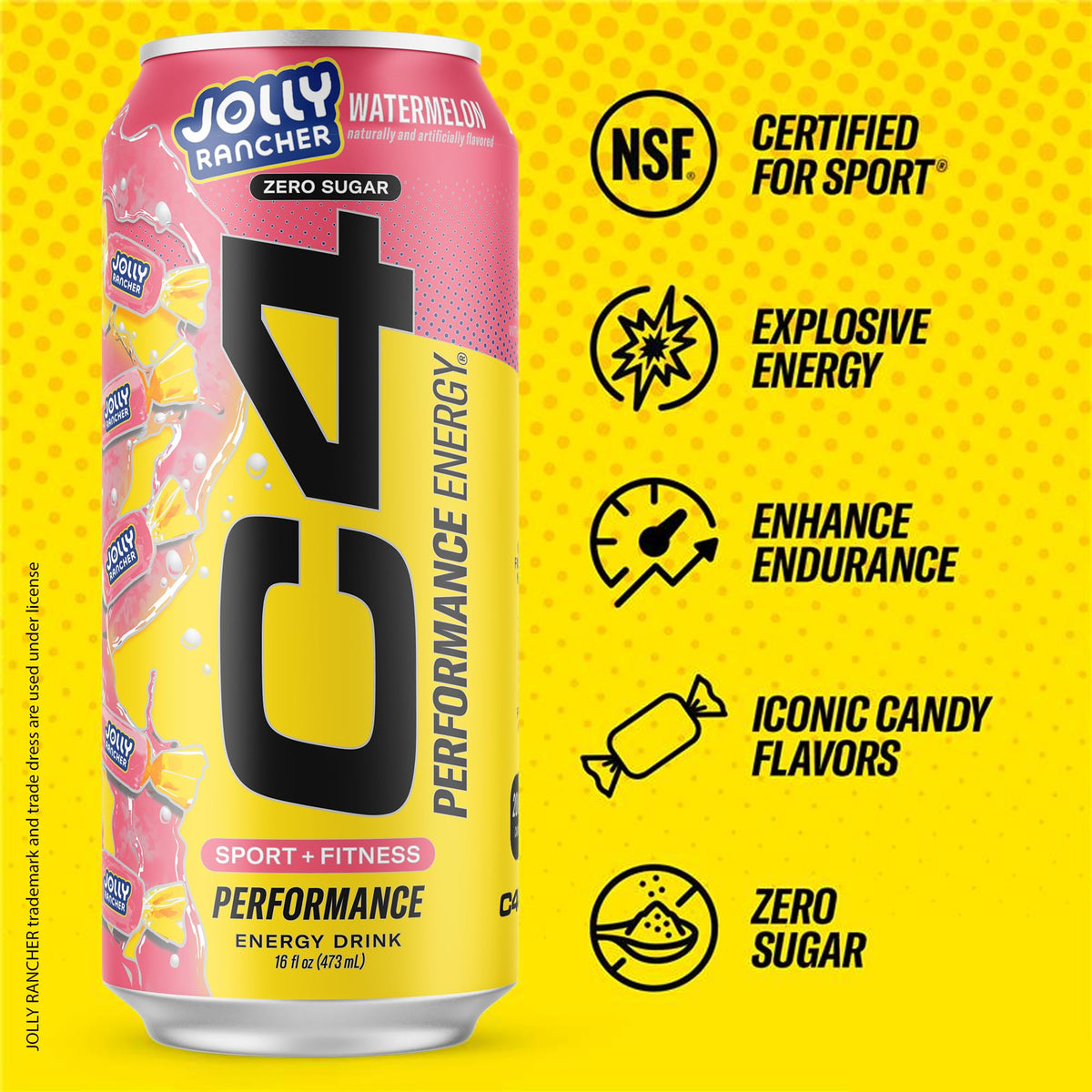 C4 Performance Energy Drink X Jolly Rancher Watermelon – Zero Sugar, 200mg Caffeine (16 oz, 12 Pack)
