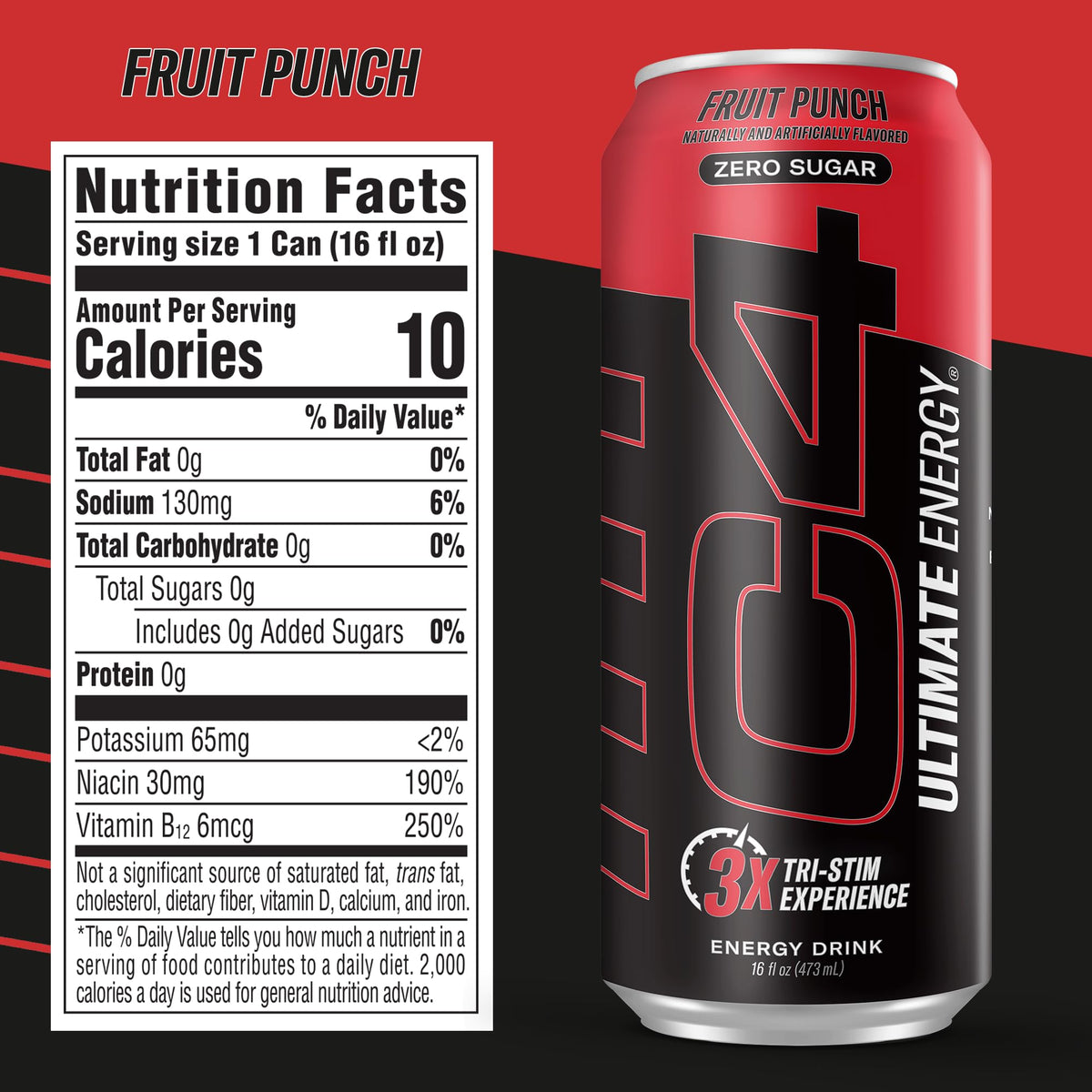 C4 Ultimate Zero Sugar Energy Drink Variety Pack – Tri‑Stim with 300mg Caffeine, TeaCrine & Dynamine (12 x 16oz)