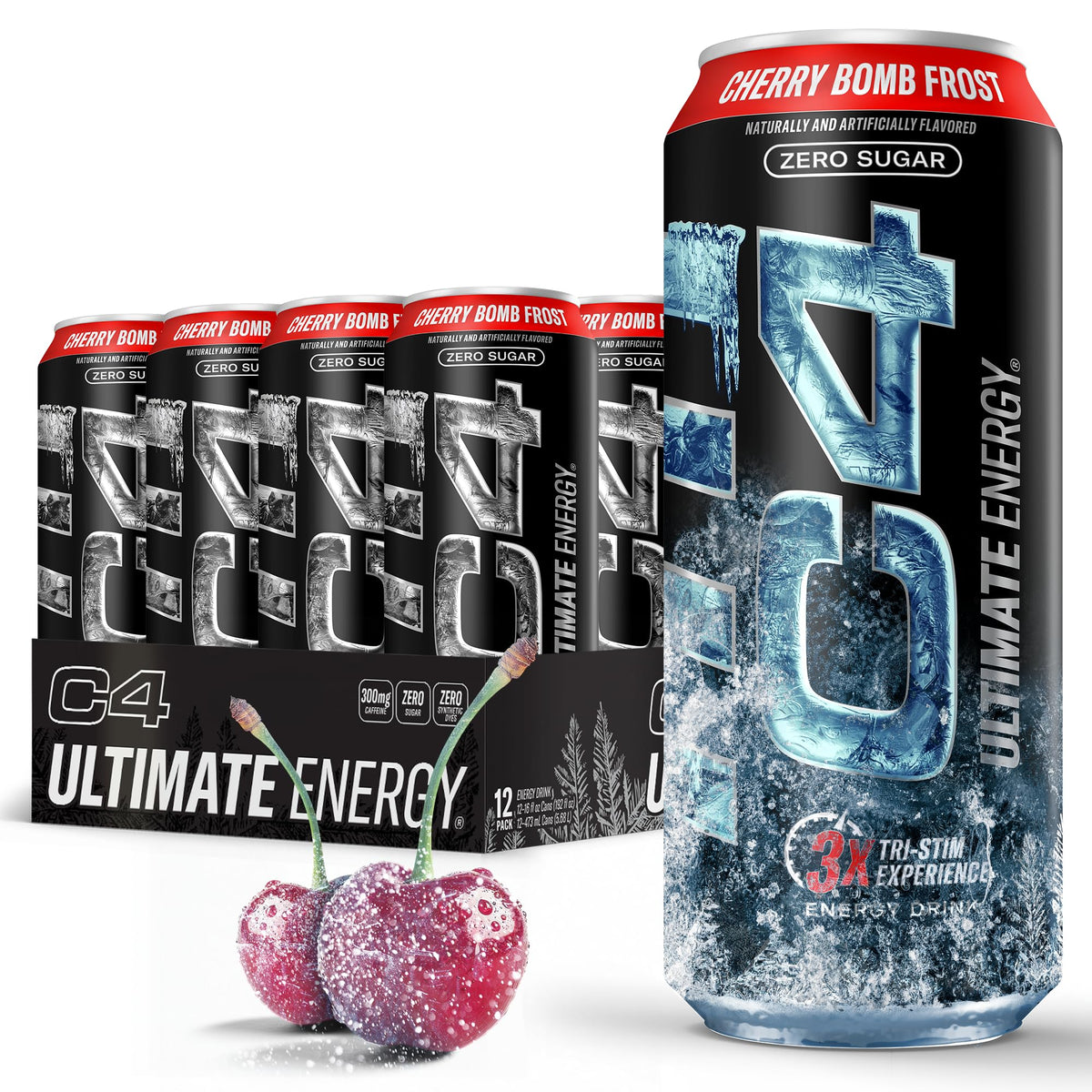 C4 Ultimate Frost Zero Sugar Energy Drink – Cherry Bomb Frost, 16oz (Pack of 12)