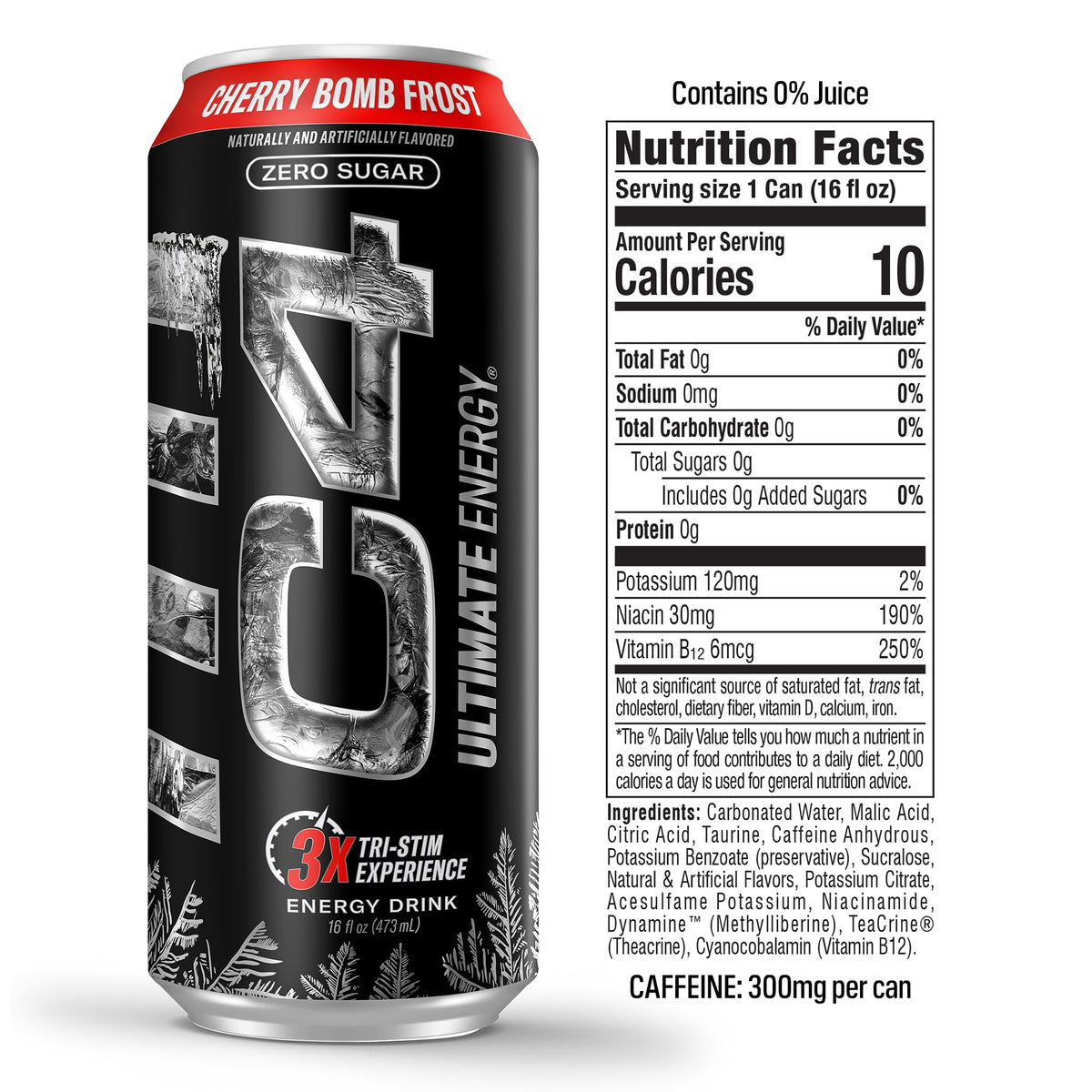 C4 Ultimate Frost Zero Sugar Energy Drink – Cherry Bomb Frost, 16oz (Pack of 12)