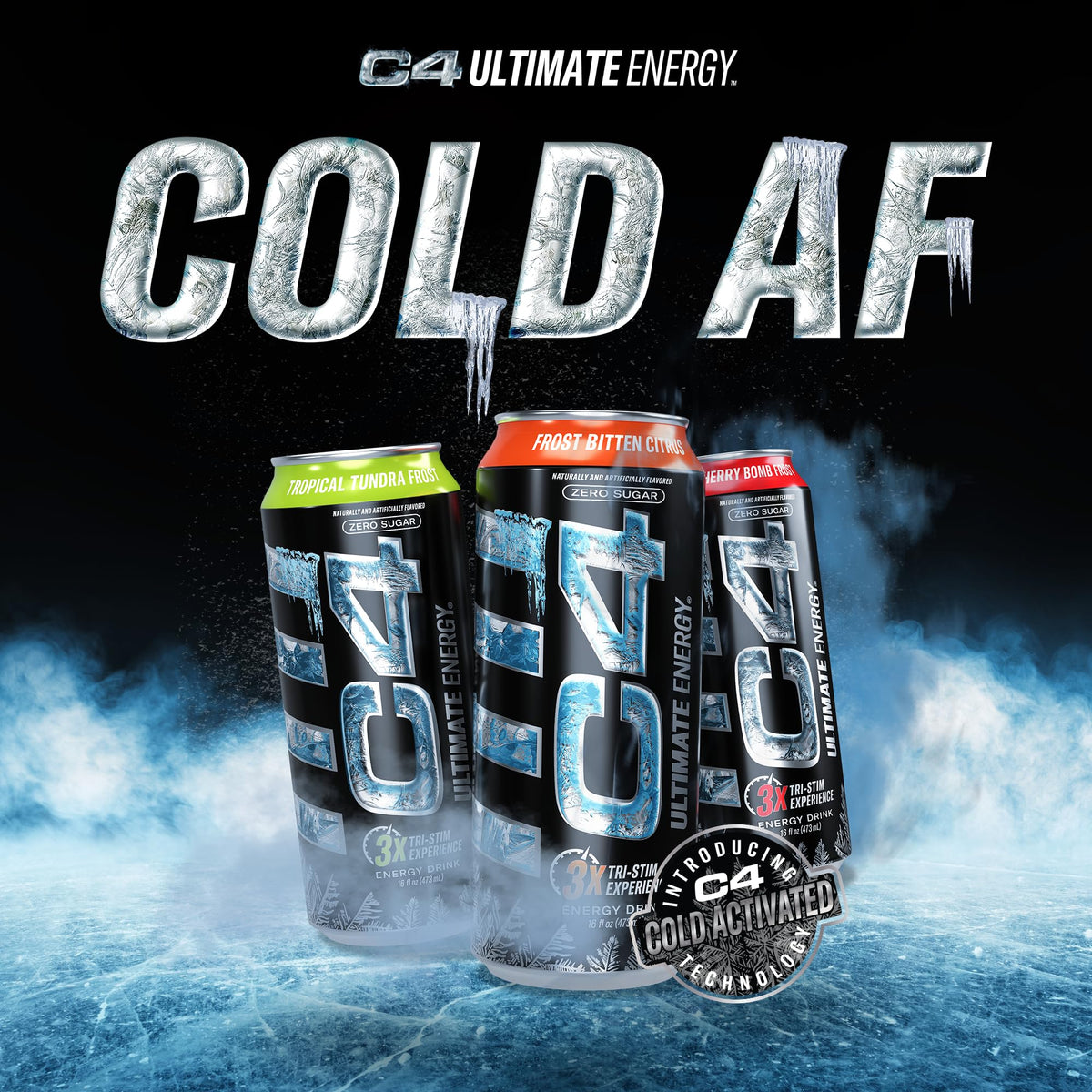 C4 Ultimate Frost Zero Sugar Energy Drink — Tri-Stim Power with 300mg Caffeine (12 x 16oz)