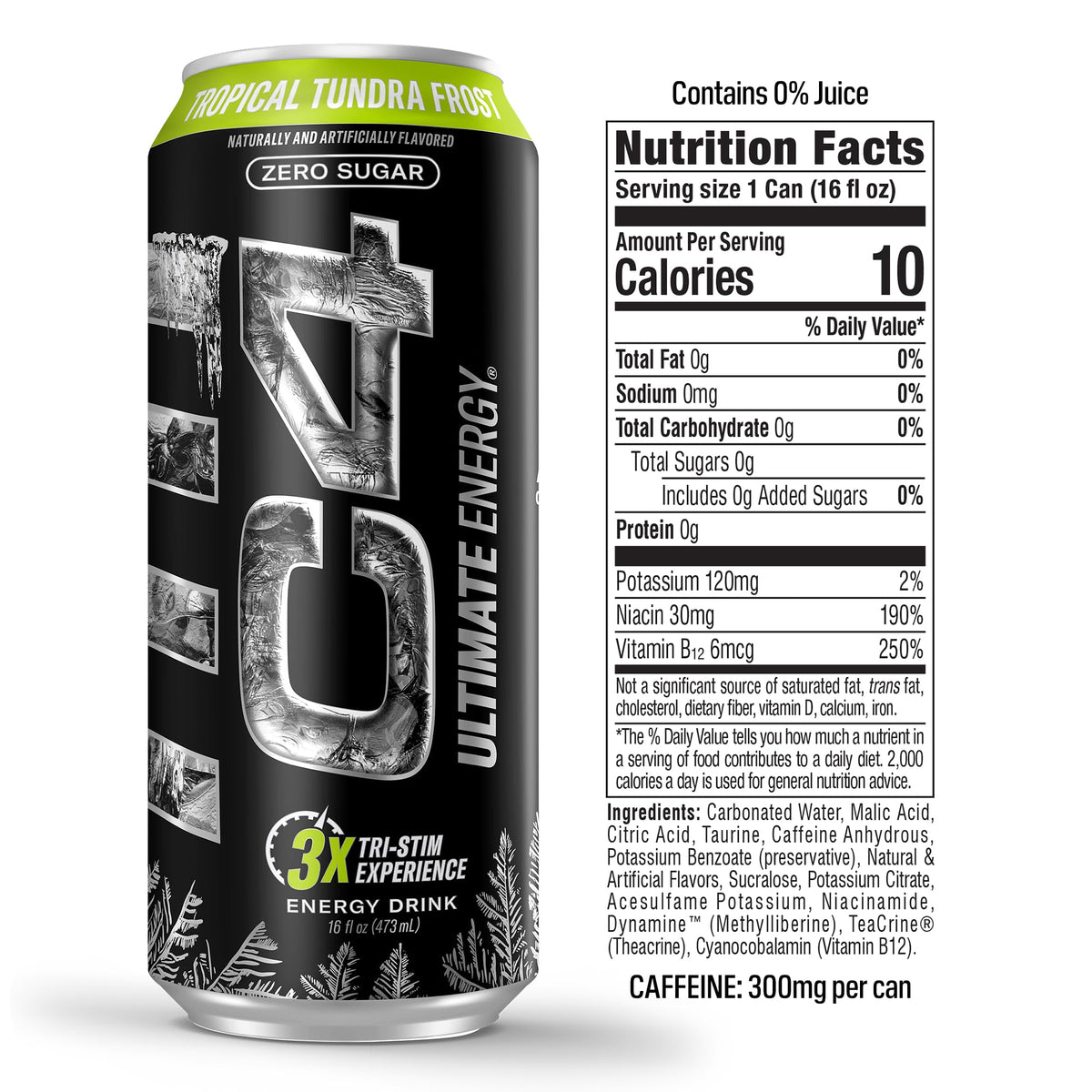 C4 Ultimate Zero Sugar Energy Drink Variety Pack – Tri‑Stim with 300mg Caffeine, TeaCrine & Dynamine (12 x 16oz)