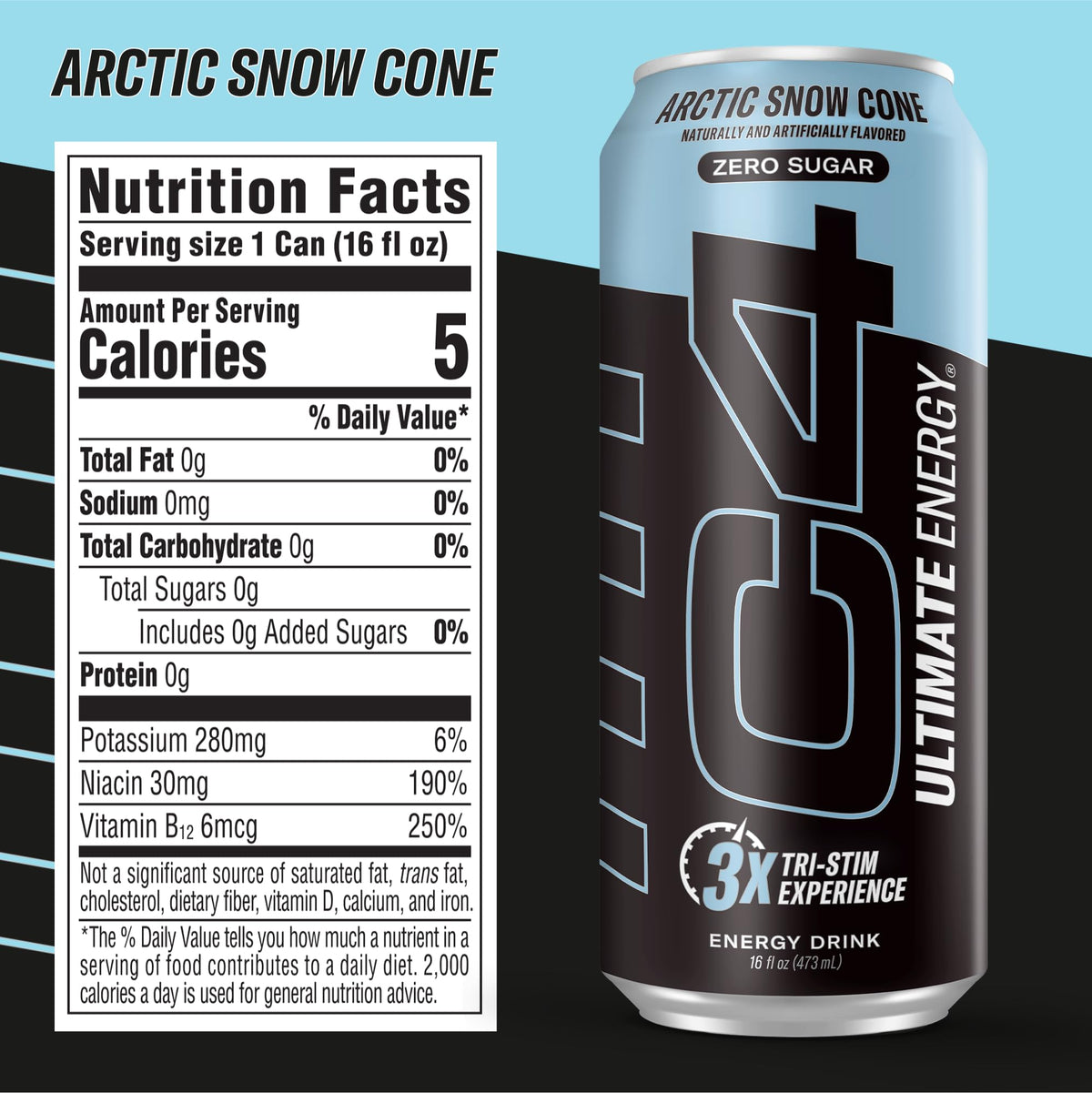C4 Ultimate Zero Sugar Energy Drink Variety Pack – Tri‑Stim with 300mg Caffeine, TeaCrine & Dynamine (12 x 16oz)