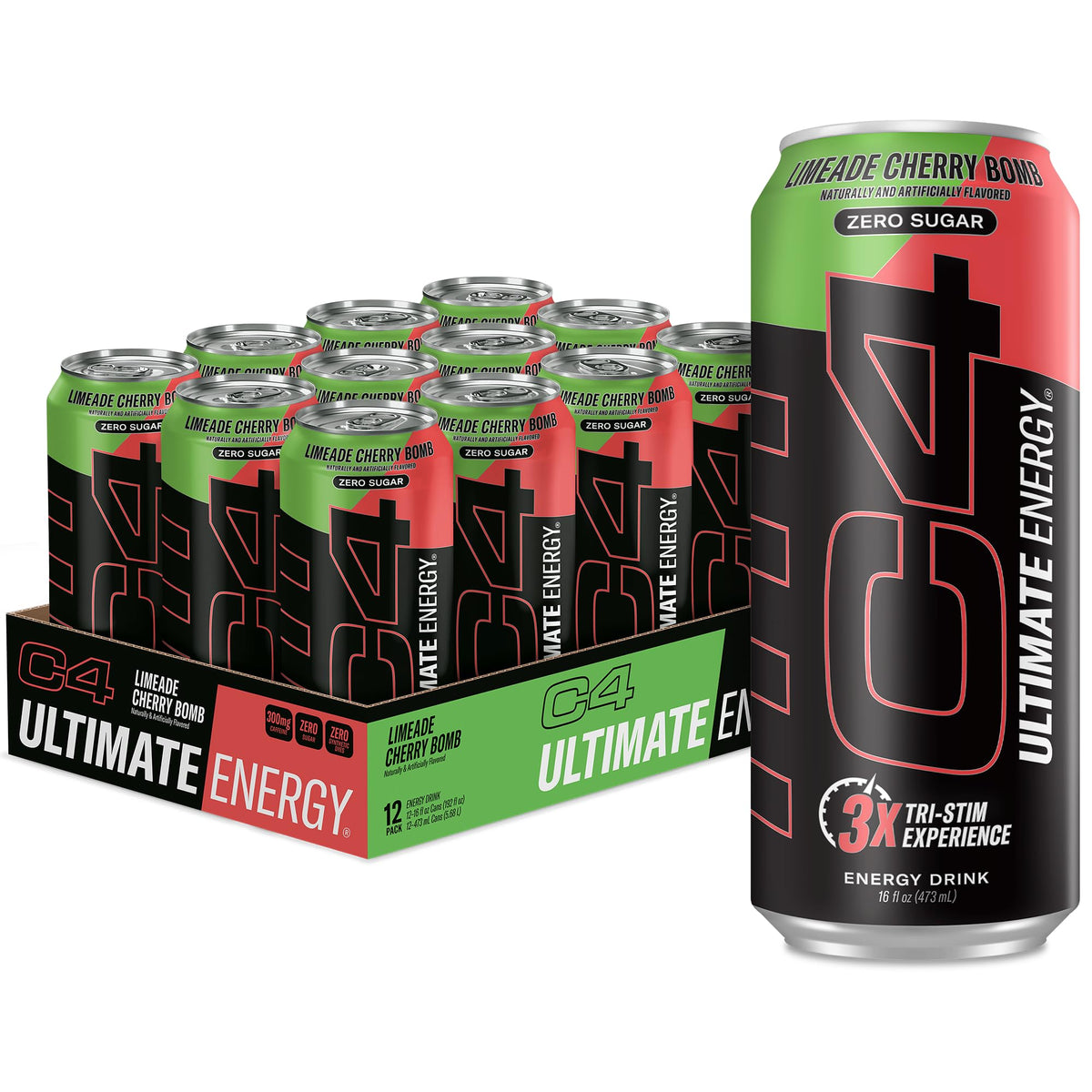 C4 Ultimate Zero Sugar Energy Drink Limeade Cherry Bomb (16oz) — Pack of 12