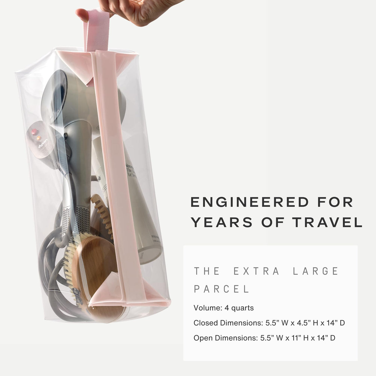 Cadence Parcel - Clear Travel Kit with Zipperless Magnetic Closure - Rose, Extra Large - Durable, Leak-Resistant and TSA Approved Toiletry Bag - Modular Organization - Recycled TPU (4 Qt)