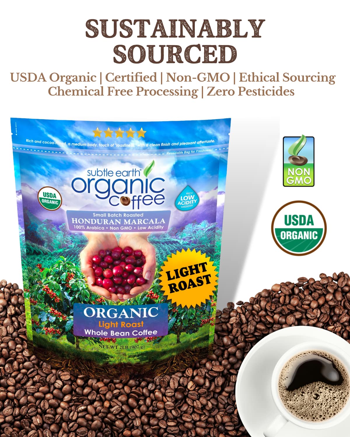 Cafe Don Pablo Subtle Earth Organic Coffee - Light Roast, 2 lb Whole Bean, 100% Arabica