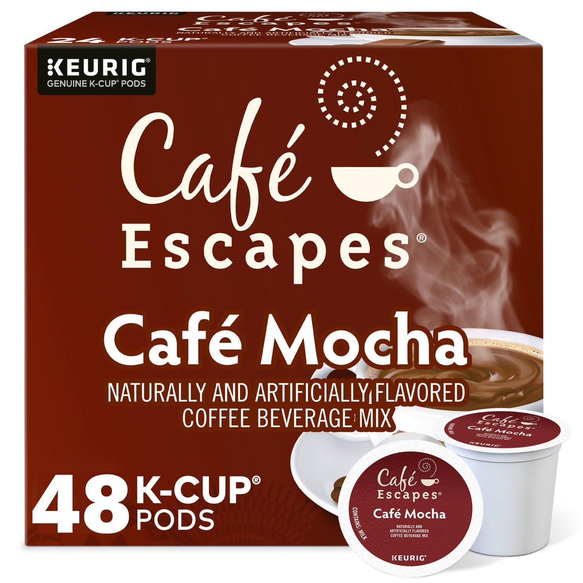 Cafe Escapes Cafe Mocha K-Cup Pods, 48 Count (2 Boxes) – Rich Cocoa & Coffee Flavor