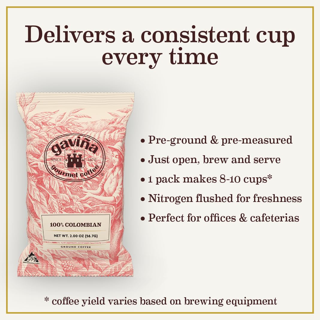 Gaviña Gourmet Coffee 100% Colombian Supremo – 42 x 2 oz Portion Packs, Medium Roast