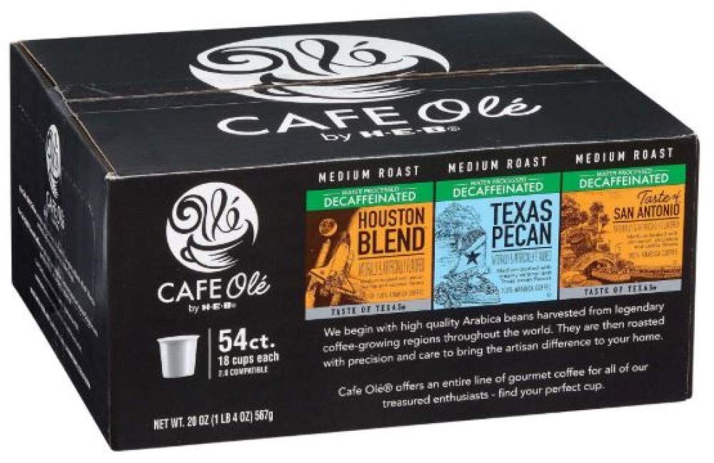 Cafe Ole Decaf Variety Pack 54-Count – Texas Pecan, Houston Blend, Taste of San Antonio