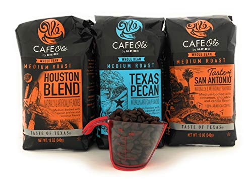 Cafe Ole Taste of Texas Gift Bundle – 3x12oz Whole Bean Coffee (Houston Blend, Texas Pecan, Taste of San Antonio)