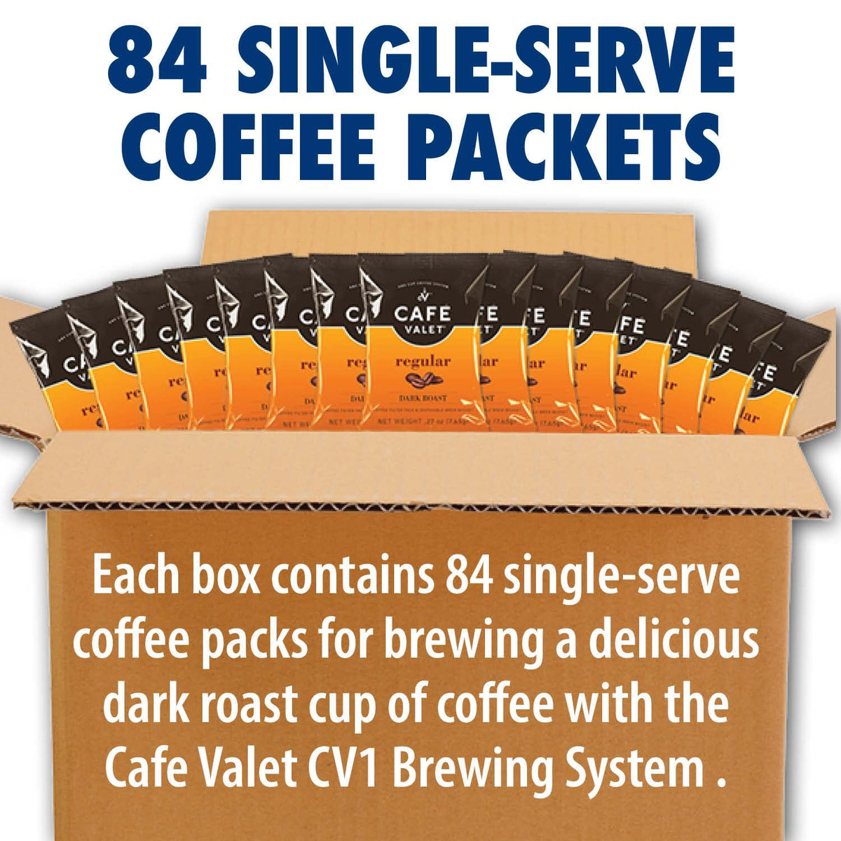 Cafe Valet Regular Dark Roast – 84-Count Single-Serve Packets for Café Valet Makers