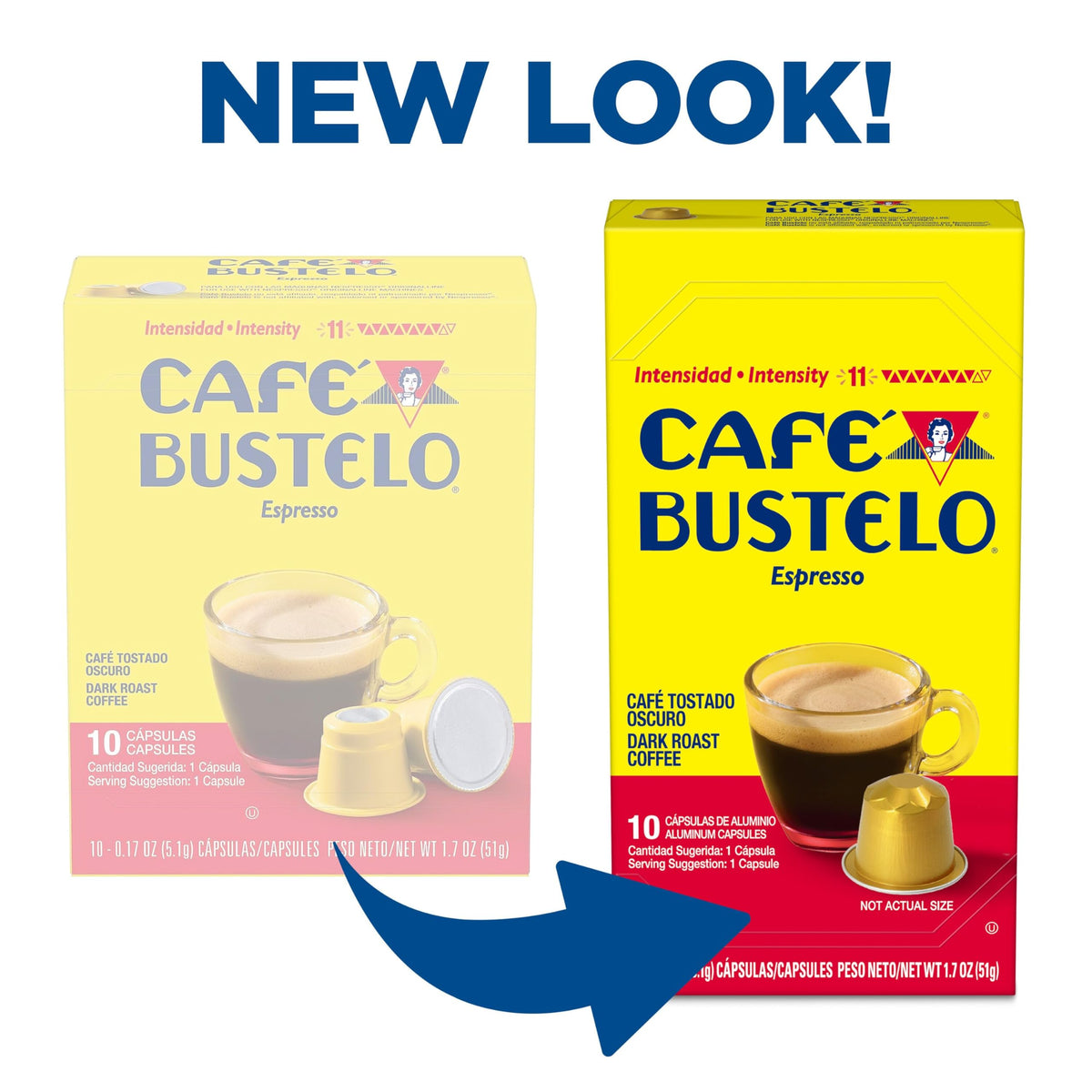 Cafe Bustelo Aluminum Espresso Capsules - Dark Roast, Intens. 11, Nespresso Original Compatible, 40 Count