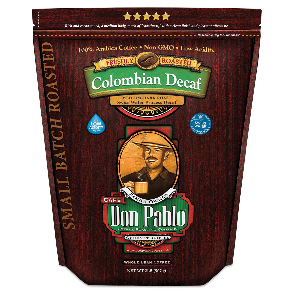 Don Pablo Colombian Decaf – Swiss Water Process, 100% Arabica Whole Bean, Medium-Dark Roast, 907g