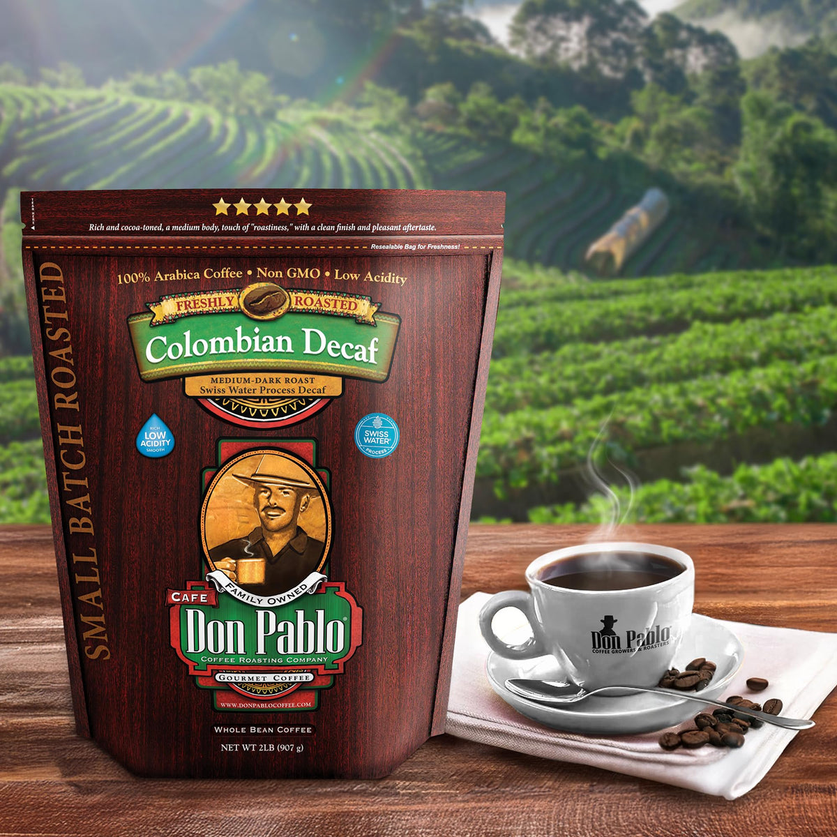 Don Pablo Colombian Decaf – Swiss Water Process, 100% Arabica Whole Bean, Medium-Dark Roast, 907g