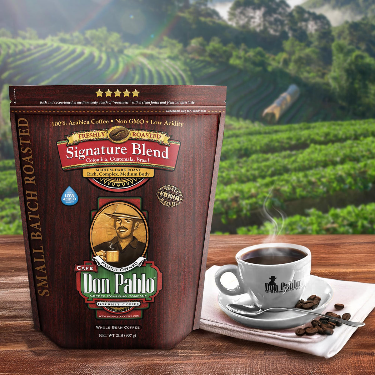 Cafe Don Pablo Signature Blend – Medium-Dark Roast, 100% Arabica, Low Acidity, 2 lb Whole Bean