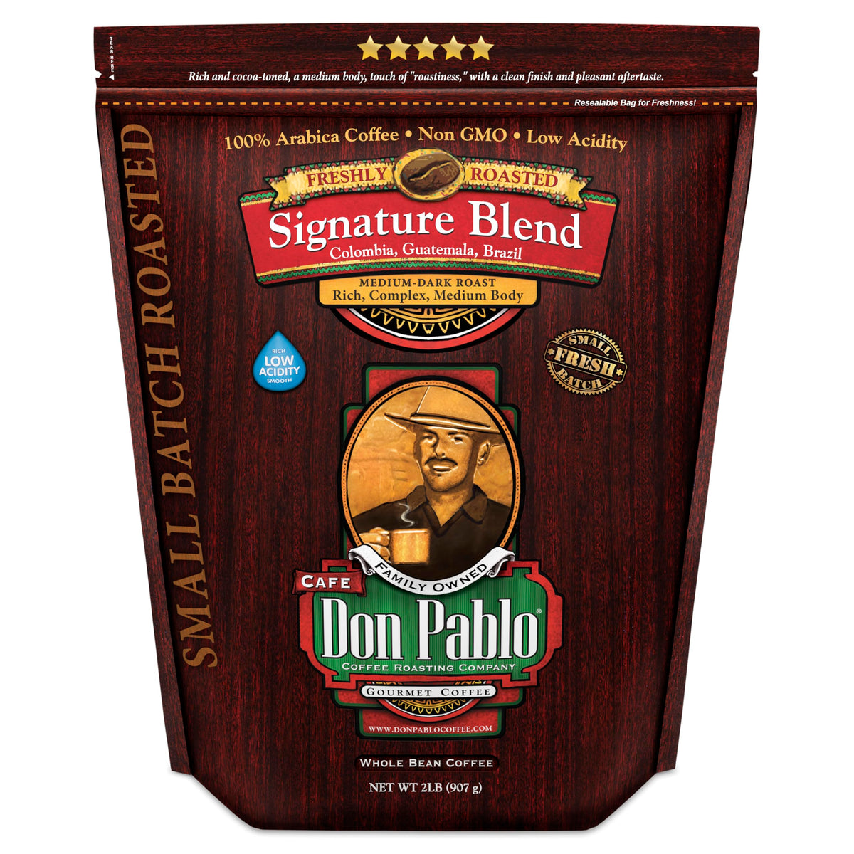 Cafe Don Pablo Signature Blend – Medium-Dark Roast, 100% Arabica, Low Acidity, 2 lb Whole Bean