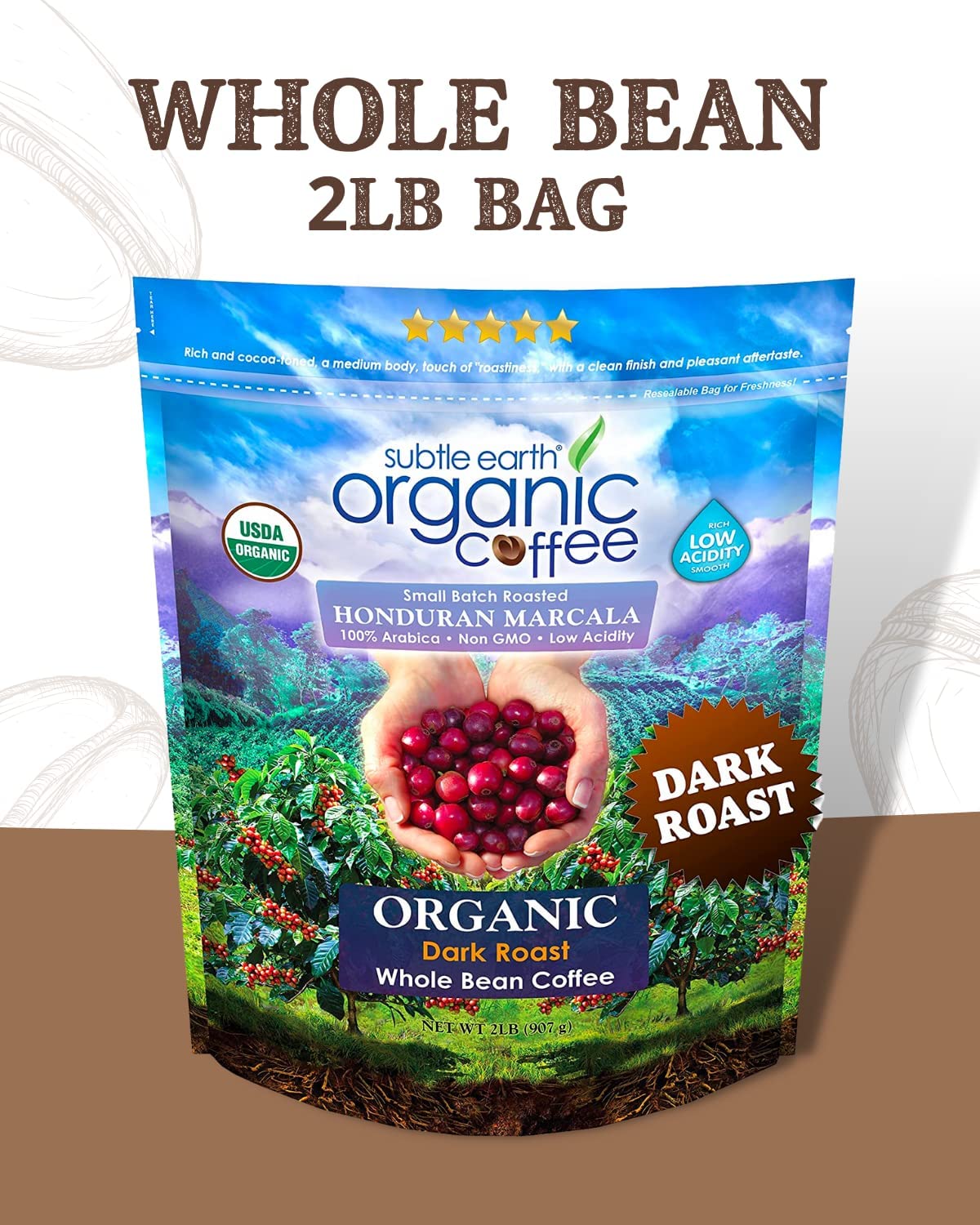 Cafe Don Pablo Subtle Earth Organic Coffee – Dark Roast, 2 lb Whole Bean, 100% Arabica, Low Acidity, Non-GMO