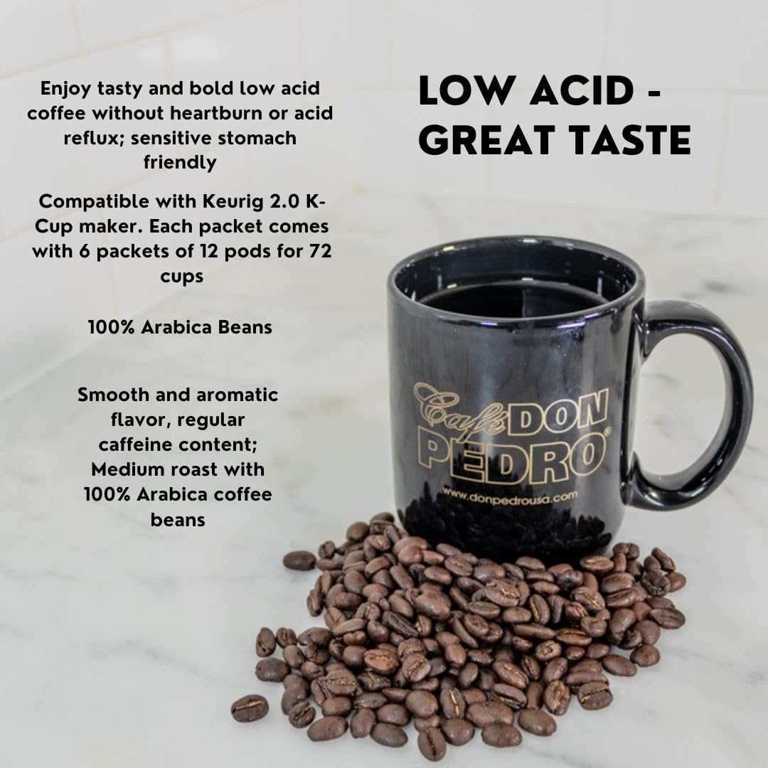 Cafe Don Pedro Colombian Supremo Low Acid Coffee Pods – 100% Arabica, K-Cup Compatible