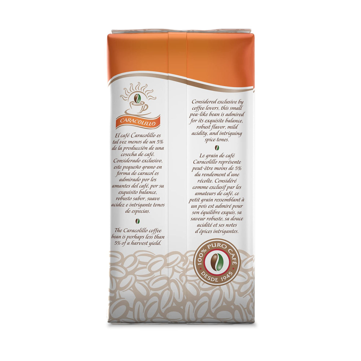 Cafe Santo Domingo INDUBAN Caracolillo Peaberry Coffee - 16 oz Whole Bean Pack of 4