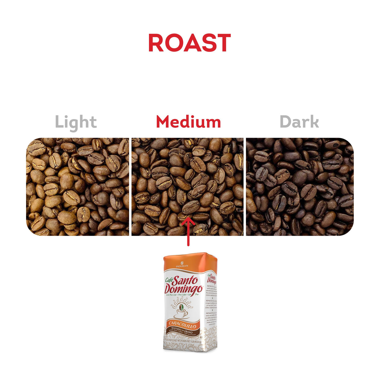 Cafe Santo Domingo INDUBAN Caracolillo Peaberry Coffee - 16 oz Whole Bean Pack of 4