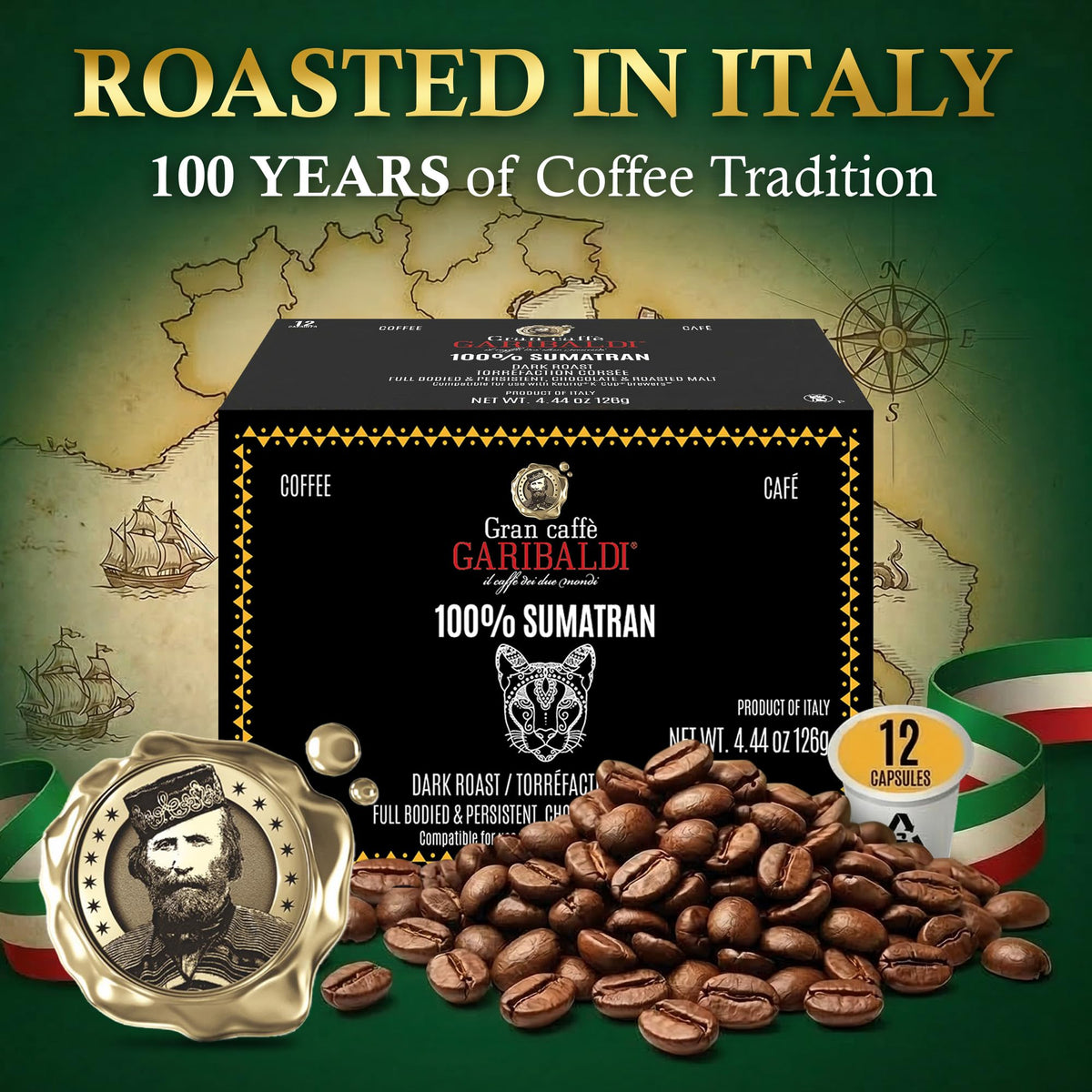 Caffè Garibaldi Sumatra Coffee Pods – 72-Count Keurig Dark Roast