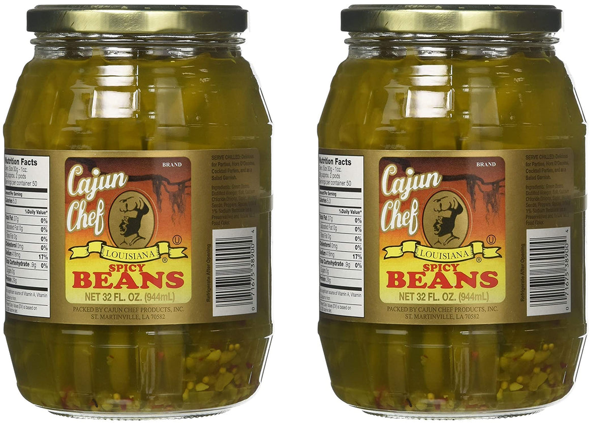 Cajun Chef Louisiana Spicy Green Beans – 32 oz Pack of 2 | Bold Cajun Flavor for Hors d'Oeuvres & Cocktails