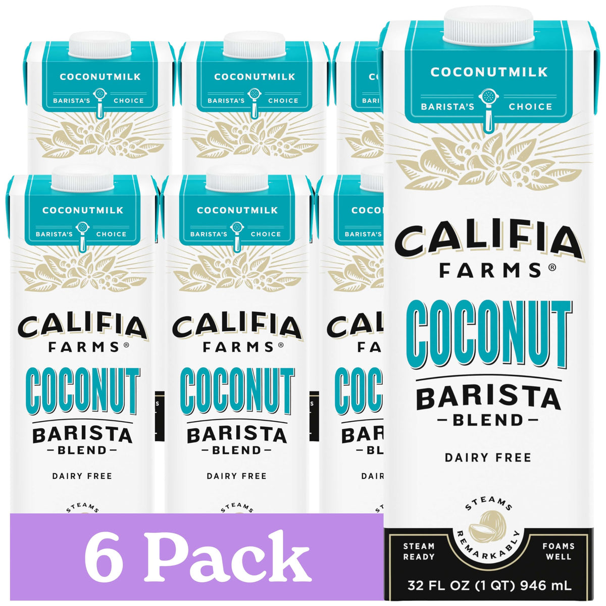 Califia Farms Coconut Barista Blend Coconut Milk – Dairy-Free Plant-Based Creamer, 32 oz (Pack of 6)