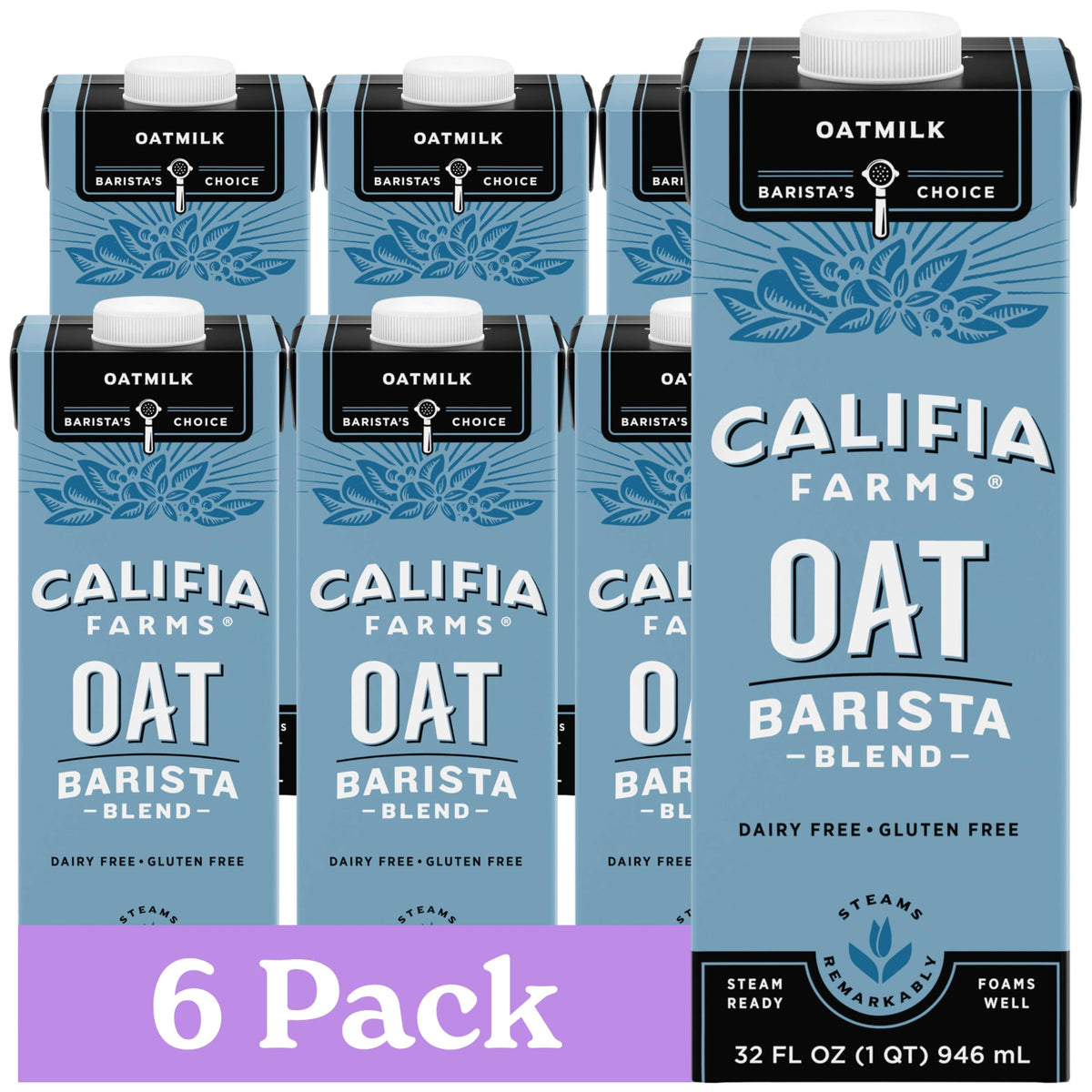 Califia Farms Oat Barista Blend Oat Milk – 32 oz (Pack of 6) Shelf Stable Dairy Free