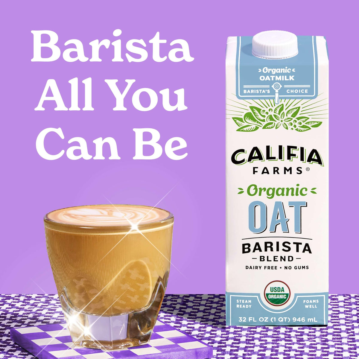 Califia Farms Organic Oat Barista Blend Milk – Dairy Free, No Sugar Added, 32 oz Pack of 6