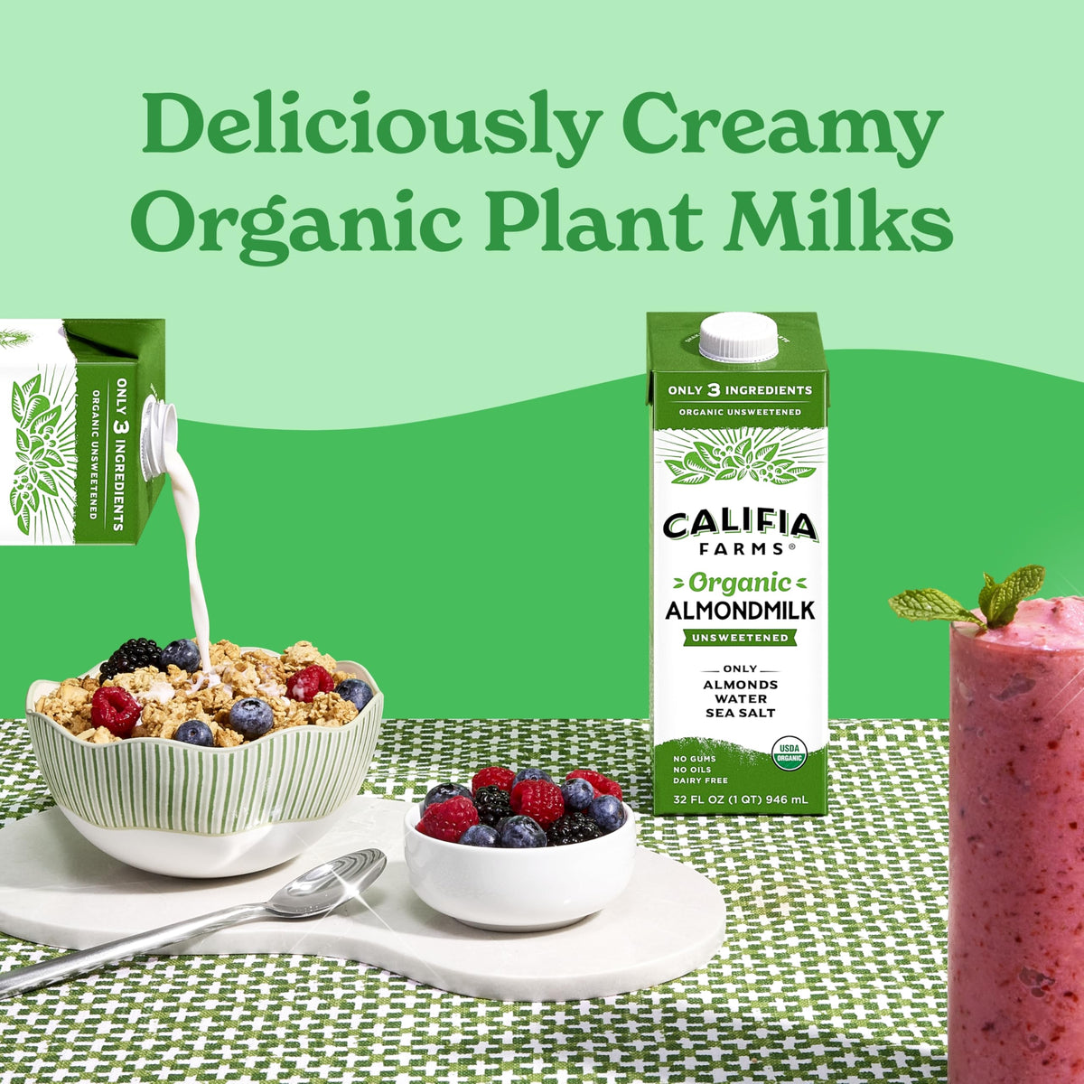 Califia Farms Organic Unsweetened Almond Milk, 32 oz (Pack of 6)