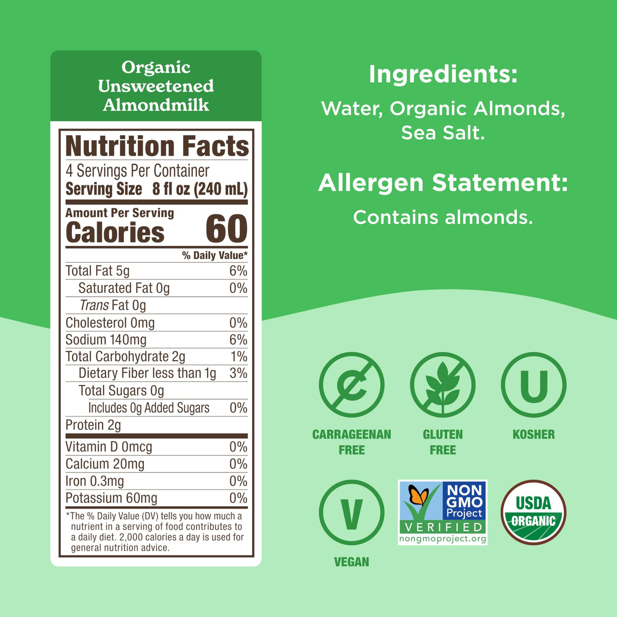 Califia Farms Organic Unsweetened Almond Milk, 32 oz (Pack of 6)