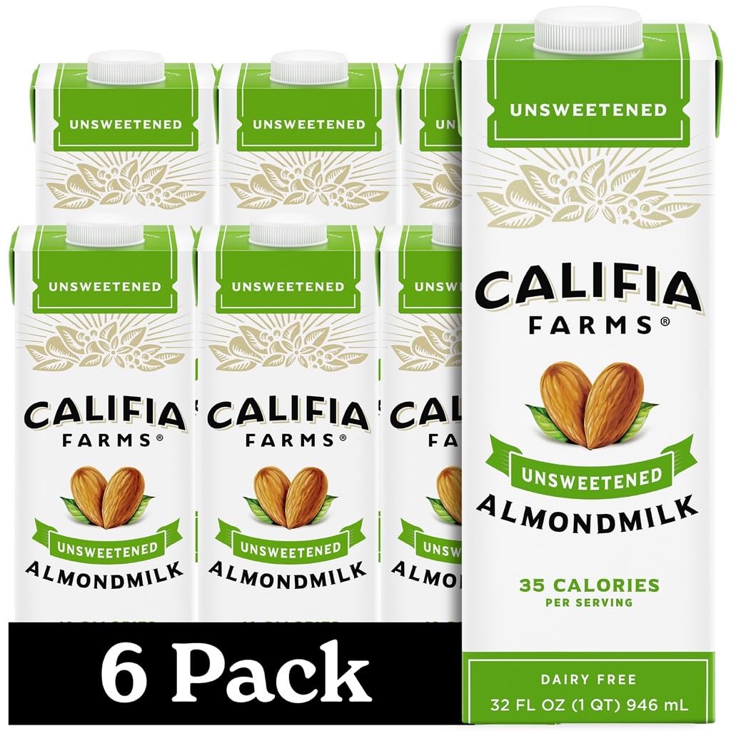 Califia Farms Unsweetened Almond Milk 32oz (Pack of 6) – Dairy Free, Sugar Free, High Calcium
