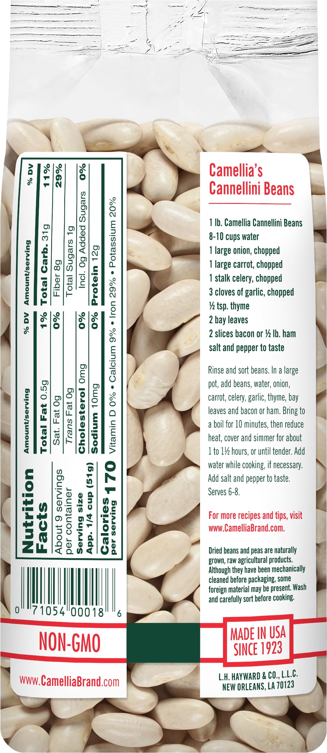 Camellia Brand Dried Cannellini Beans - Premium White Kidney Beans, Non-GMO, Gluten-Free, 1 lb (Pack of 6)