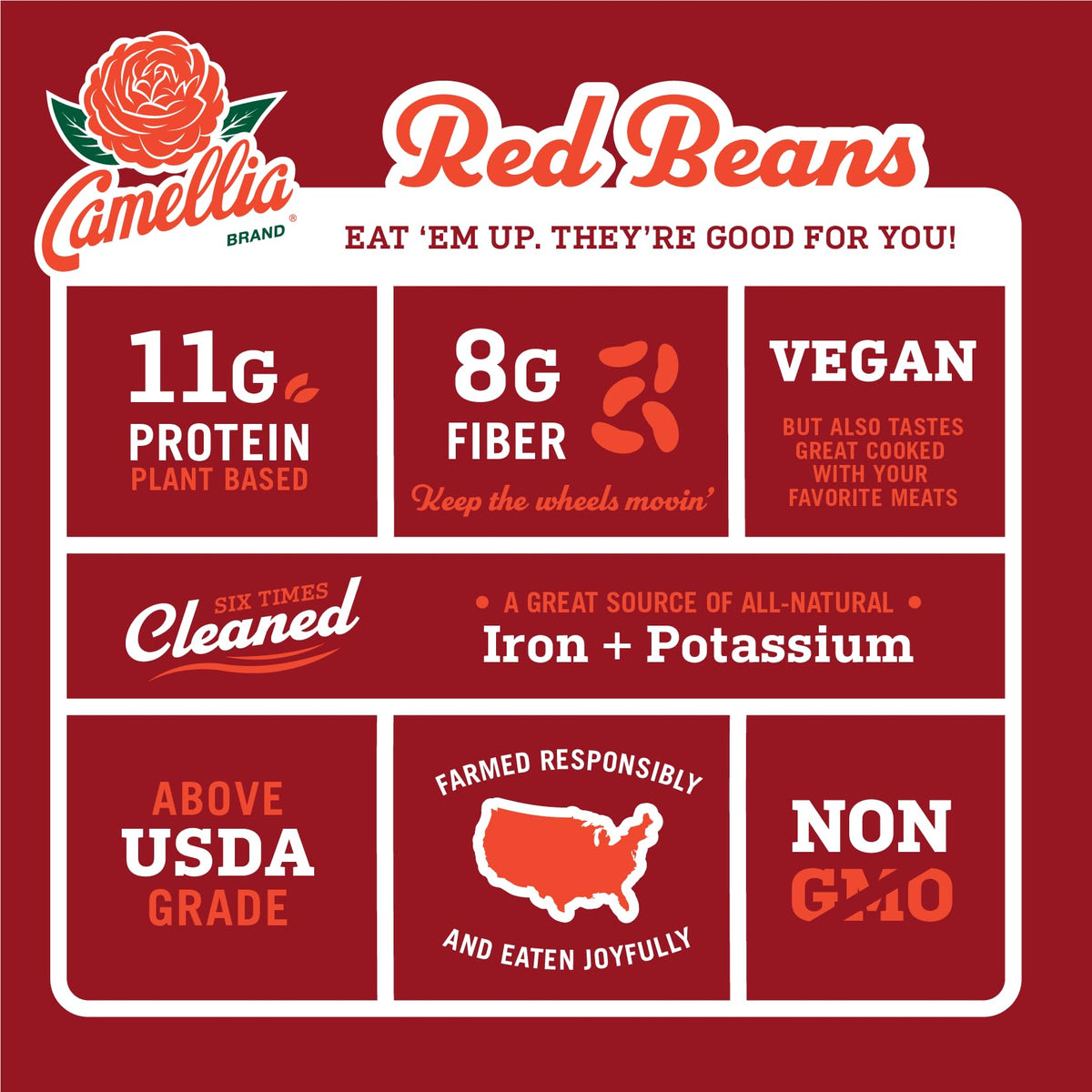 Camellia Brand Dried Red Kidney Beans – Premium Non-GMO, 1 lb (Pack of 6)