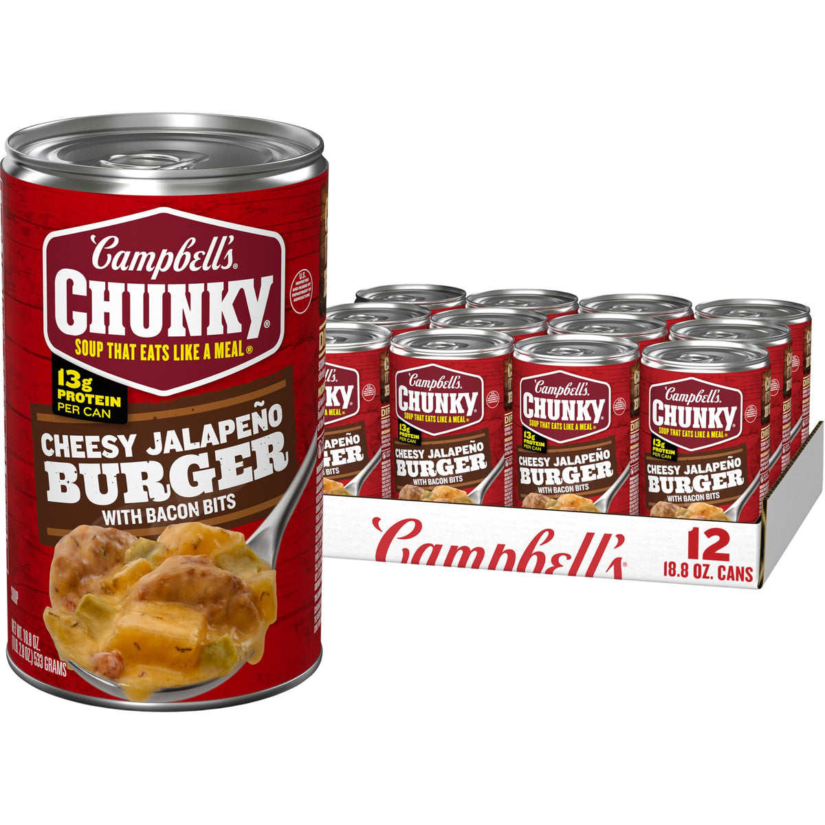 Campbell's Chunky Cheesy Jalapeño Burger with Bacon Bits Soup – 18.8 oz Can (12 Pack)