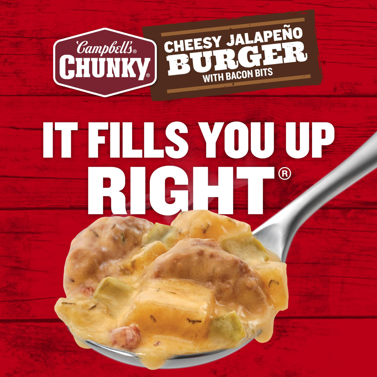 Campbell's Chunky Cheesy Jalapeño Burger with Bacon Bits Soup – 18.8 oz Can (12 Pack)
