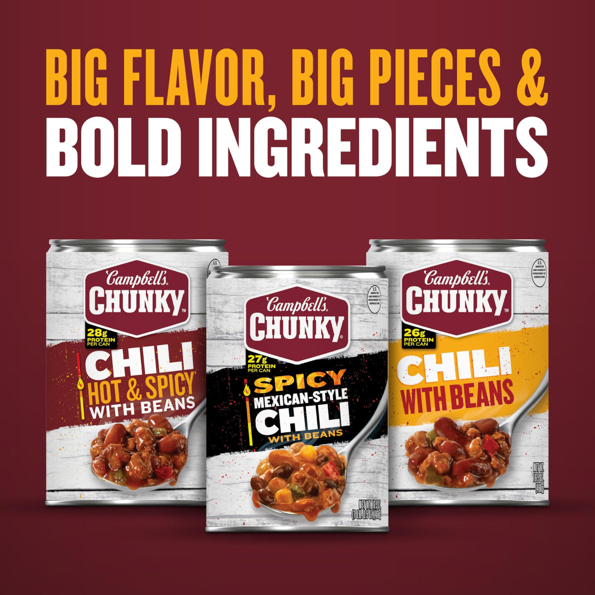 Campbell’s Chunky Hot and Spicy Chili With Beans – 16.5 oz Can (Pack of 12) | 28g Protein