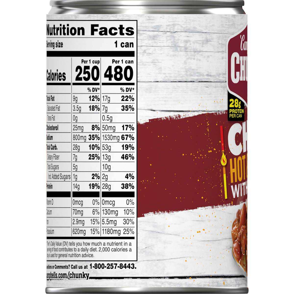 Campbell’s Chunky Hot and Spicy Chili With Beans – 16.5 oz Can (Pack of 12) | 28g Protein