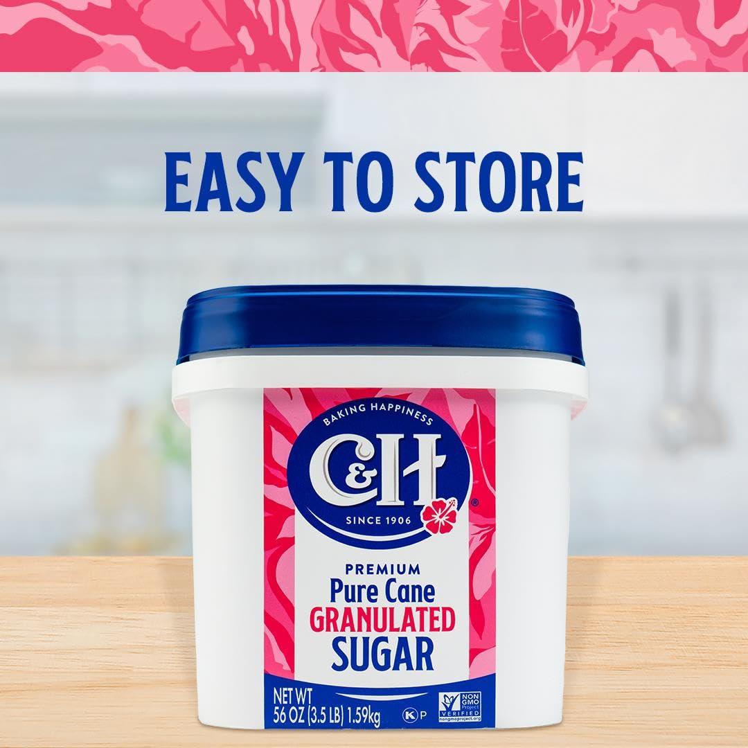 C&H Granulated Sugar – Easy-Baking Tub, 3.5 lb (Pack of 2) for Baking & Desserts