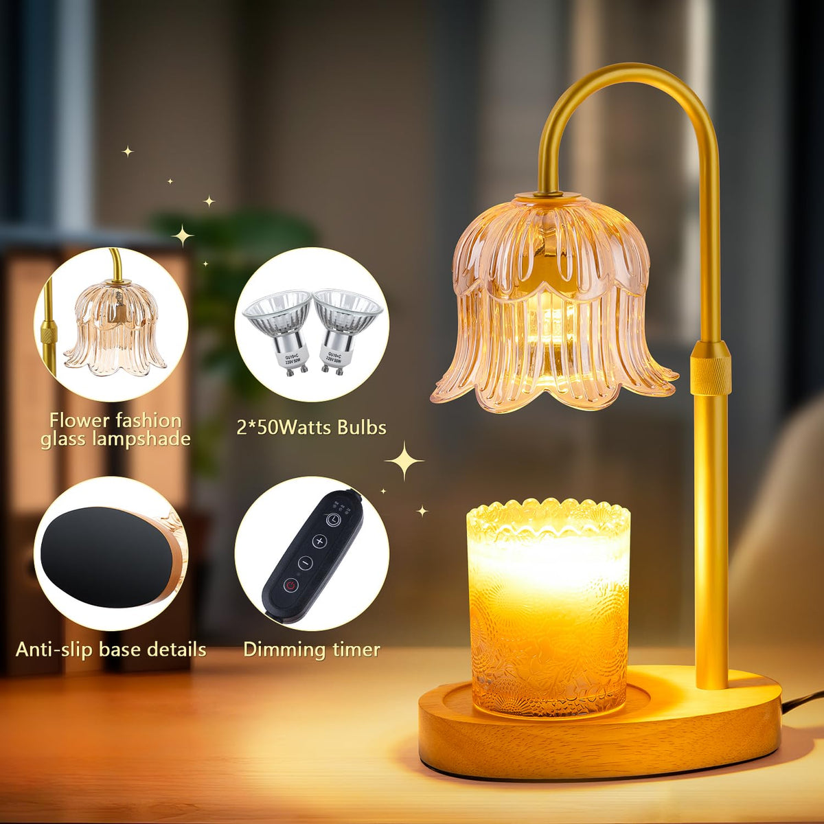 Candle Warmer Lamp Flower Electric Timer - Home Decor Women Birthday Gifts
